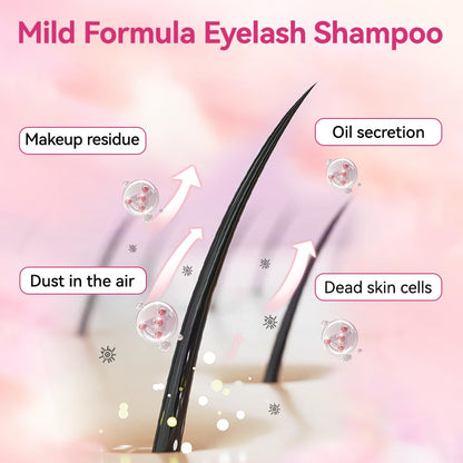 Lash Shampoo Kit, 2 fl.oz / 60ml Eyelash Cleanser, Lash Cleaning Kit with Brush, Eyelash Shampoo for Lash Extensions, Eyelash Remover for Salon and Home Use