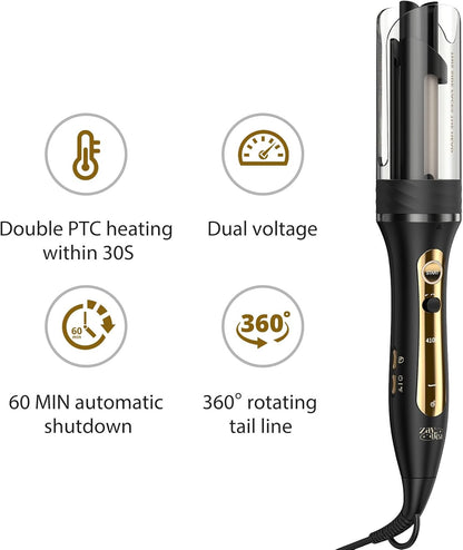 Zavarea Automatic Curling Iron, 1 Inch Hair Curler with 5 Temperatures, 3-Ways Rotation & 3-Styling Modes, Anti-Scald & Tangle-Free Self Rotating Curling Wand (Black)