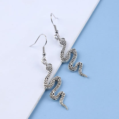 Punk Snake Drop Earrings Silver Snake Stud Earrings Gothic Animal Snake Earrings Long Serpent Hook Earrings Jewelry for Women