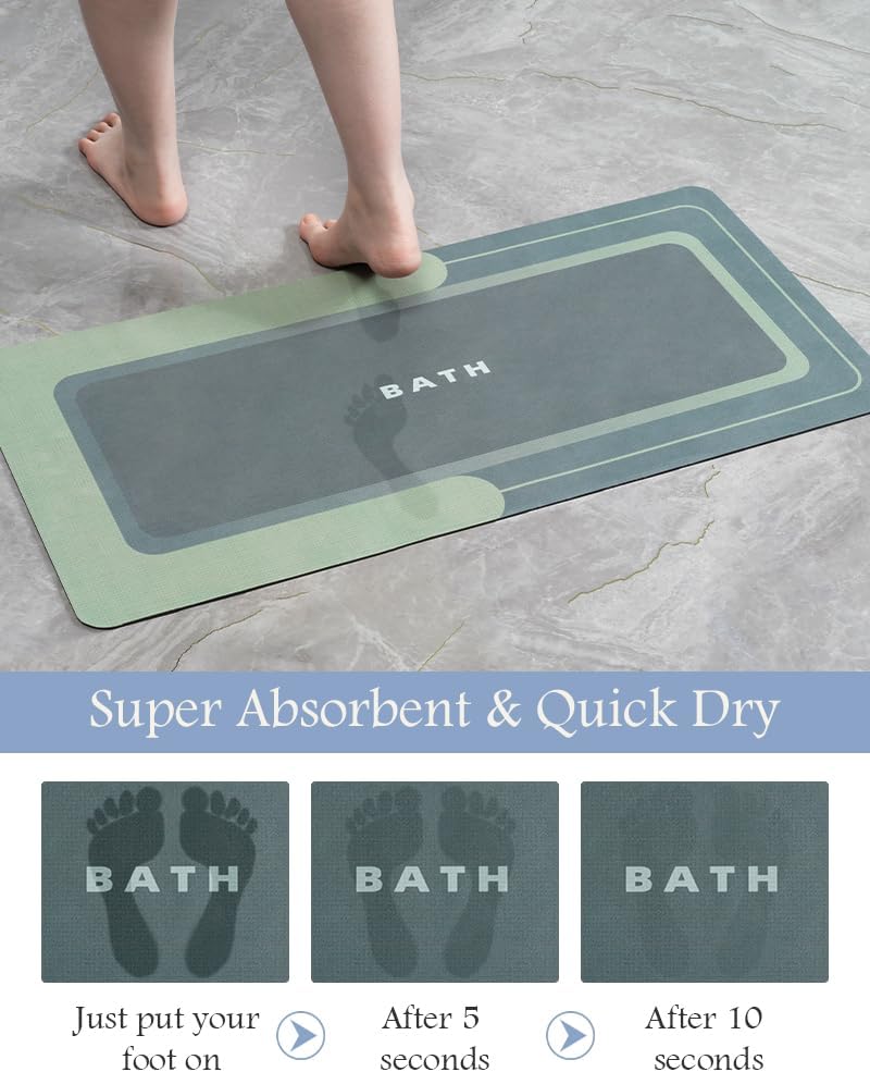 MontVoo Non Slip Super Absorbent Stain Resistant Quick Dry Thin Bath Mat - 17"x27" Green
