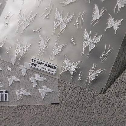 Butterfly Nail Stickers 5D Embossed Nail Art Decals Self-Adhesive White Butterfly Nail Stickers for Nail Art DIY Nail Art Decorations Supplies for Women (1, White Butterfly)