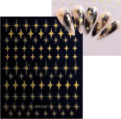 12 Sheets Star Nail Art Stickers 3D Self Adhesive Gold White Black Star Design Nail Art Decal Accessories for Women Acrylic Manicure DIY Decoration