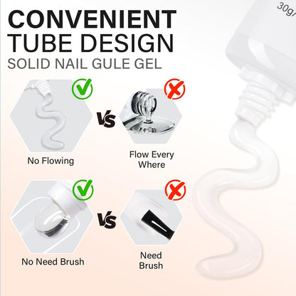 AILLSA Solid Gel Nail Glue for Nail Tips Super Strong Gel Glues Professional Fake Acrylic Soft Nails Glue U V Lamp Curing Needed - Long Lasting 15g / 0.5fl.oz