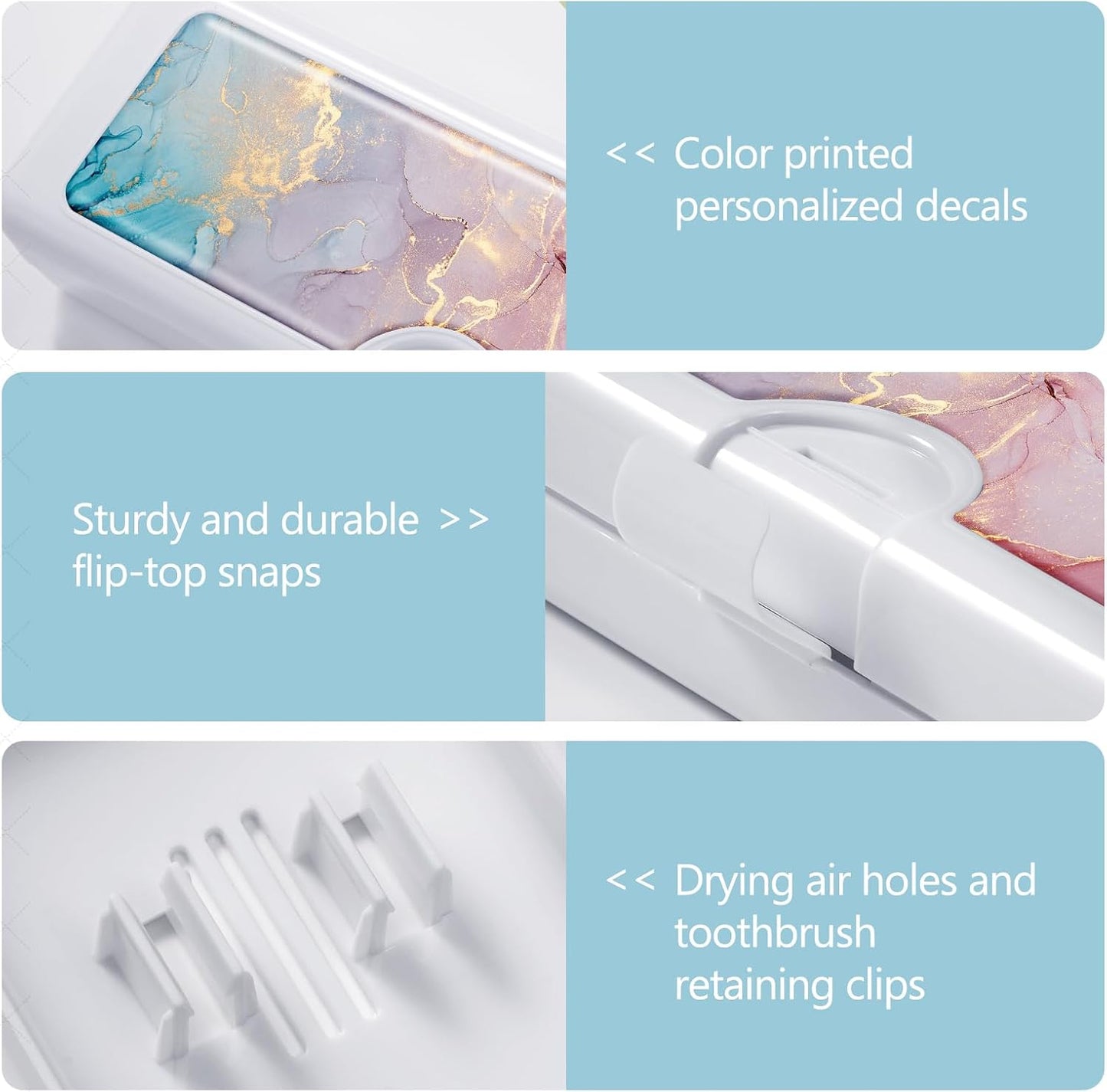 Toothbrush Travel Case - Colorful Pattern, Holder and Covers for Toothbrushes, Includes Tongue Scraper Case