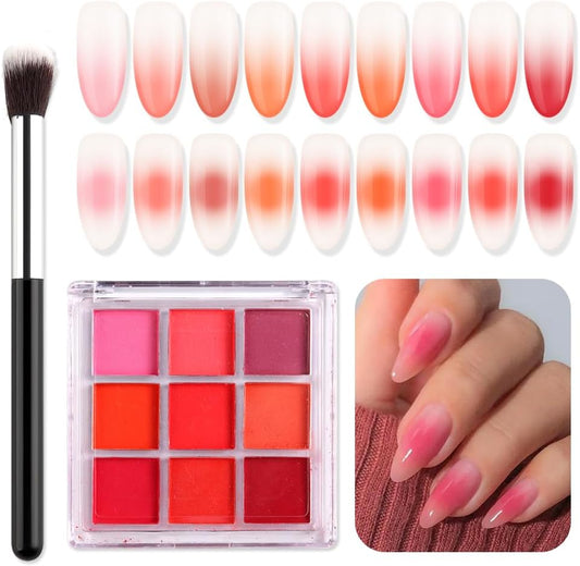 9 Colors Solid Neon Phosphor Ombre Nail Powder Set, Fluorescent Pigment Powder Glitter Pink Red Rubbing Dust with Nail Ombre Brush for Gradient Nail Art Manicure DIY Accessories…
