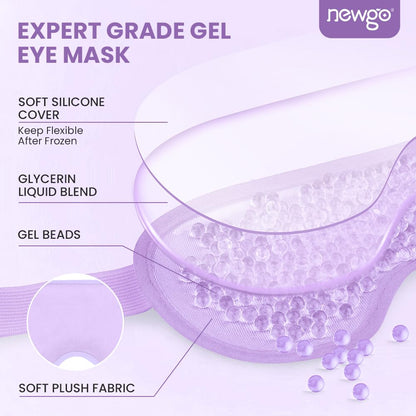 NEWGO Cooling Gel Eye Mask Reusable Cold Eye Mask for Puffy Eyes, Eye Ice Pack Eye Mask with Soft Plush Backing for Dark Circles, Migraine, Stress Relief - Purple
