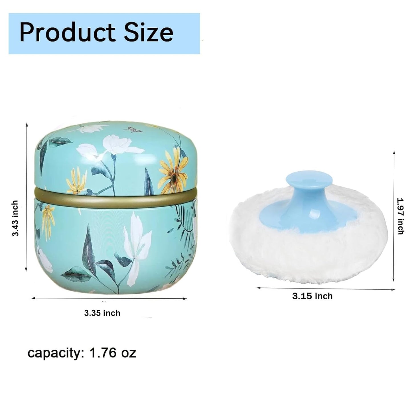 Body Powder Puff and Container, 3.35" Portable Dusting Powder Container with Soft Puff LoosePowder Case Box Jar with Lids for Baby Women Home and Travel Use