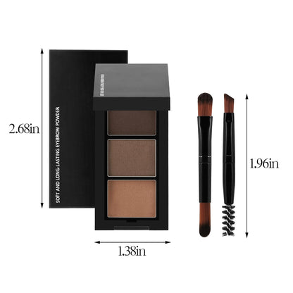 3 Colors Eyebrow Makeup Kit, Professional Brow Contour Palette, Waterproof Long-lasting Eyebrow Filler Powder with Mirror & Brow Brush