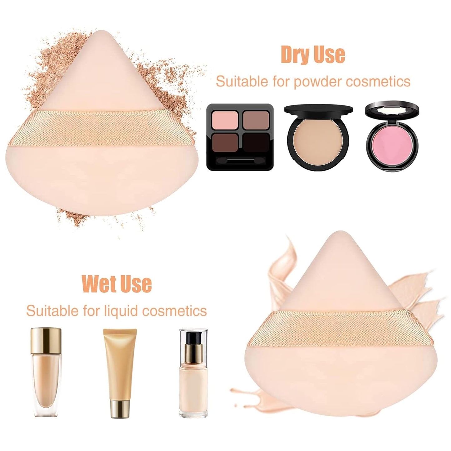 Pimoys 6 Pieces Powder Puff Face Triangle Makeup Sponge Soft Powder Puffs for Loose Powder Foundation Sponge Setting Powder Puff Makeup Tool, Stocking Stuffers Gift for Women