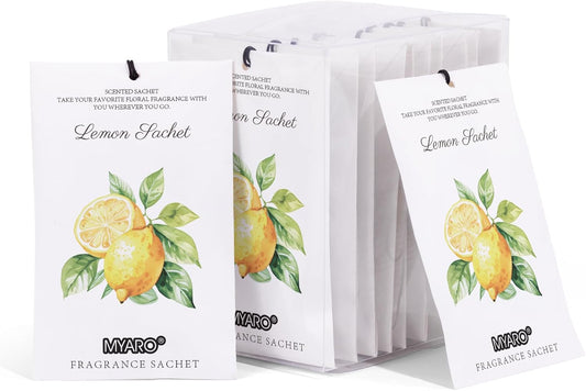 MYARO 12 Packs Lemon Scented Sachets for Drawer and Closet, Long-Lasting Closet Sachet Bags Drawer deodorizers Fresh Scents, Home Fragrance for Lover