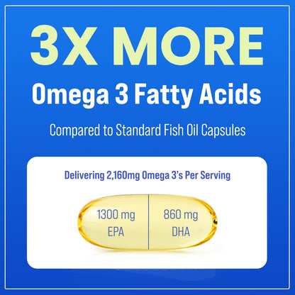 Triple Strength Omega 3 Fish Oil 3600 mg | EPA & DHA | 180 Softgels | Burpless Fish Oil Supplement, Wild Caught | Over 2100mg Omega-3 Fatty Acids Supplements | Natural Lemon Flavor Omegas 3 Pills