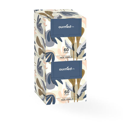 Ourmed Life Face Towels, Disposable Biodegradable Facial Towels for Sensitive Skin, Lint- free Facial Wipes for Washing Face, Skincare and Makeup Remover, Dry Wipes, 10"×7.9" Extra Large, 120 Count