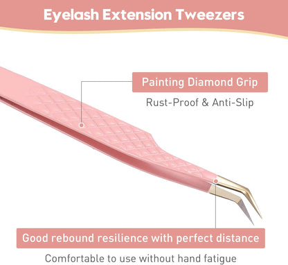 Ms.Queen 45 Degree Tweezers for Lash Extensions,Precision Fiber Tip Eyelash Tweezers for Volume Eyelash Extensions