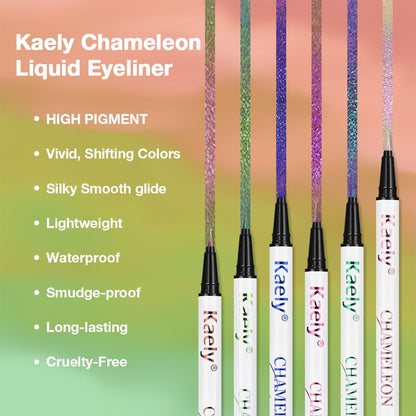 evpct Chameleon Duo Chrome Liquid Eyeliner, Rose Bronzer Flare Glitter Metallic Shimmer Liquid Eyeliner, Multichrome Color Shift, Long Lasting Waterproof Eye Liner Eyeshadow Pencil Face Glitter Makeup