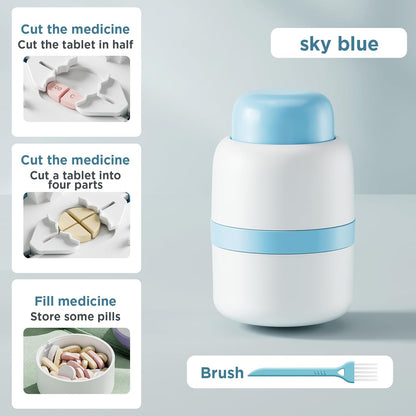 Pill Cutter - Pill Splitter with Stainless Steel Blade for Cutting Small Pills or Large Pills in one Fourth, Pill Cutter 1/4, Suitable for Cuting Vitamins, Tablets (1-4 Blue)