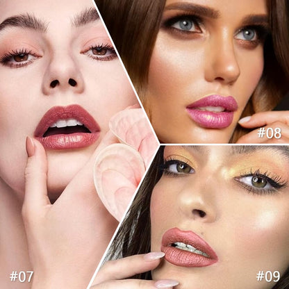 3Pcs Nude Pink Metallic Lipstick Lip Gloss for Women Set,Lightweight Shimmer Frosted Long Lasting Lipstick,Glitter Lip Stain Waterproof Smudge Proof 24 Hour Full Coverage Lip Makeup,Vegan（07,08,09)