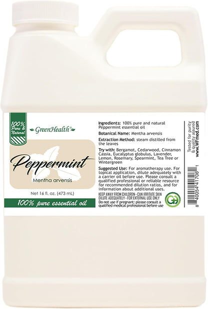 16 fl oz - Peppermint Essential Oil 100% Pure, Uncut, 16 fl oz - GreenHealth