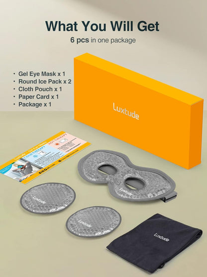 Luxtude Gel Eye Mask Cooling Eye Masks for Dry Eyes, Hot Cold Eye Ice Pack Reusable Cold Eye Mask, Frozen Cold Eye Compress for Puffiness/Dark Circles/Headaches/Eye Bags/Pain Relief (Gray)