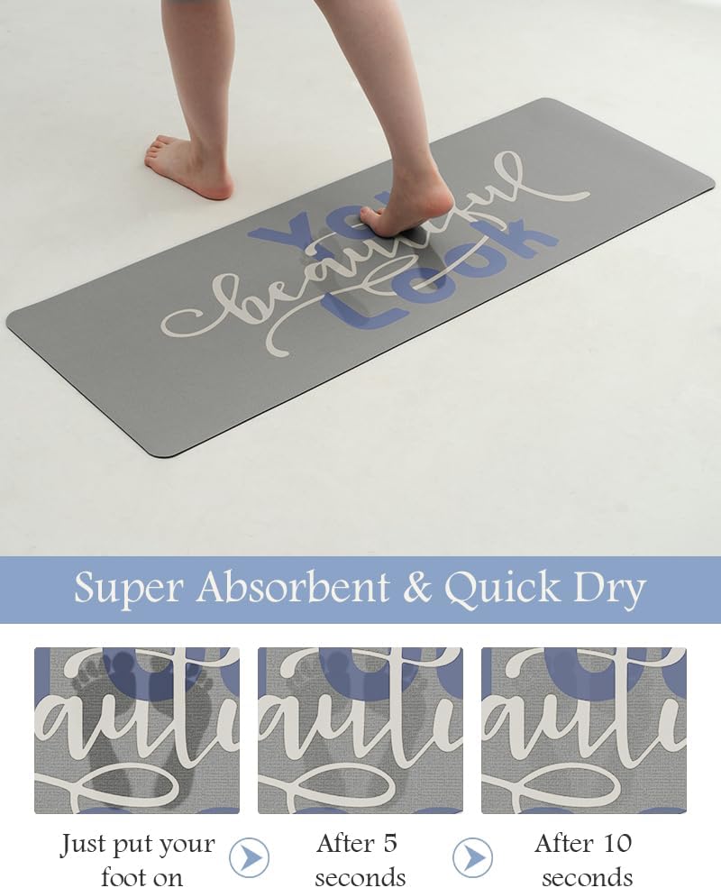 MontVoo-Bath Mat Rug Long Non Slip Super Absorbent Bathroom Runner Stain Resistant Quick Dry Thin Bathroom Mat Fit Under Door-17"x50",Blue-Look