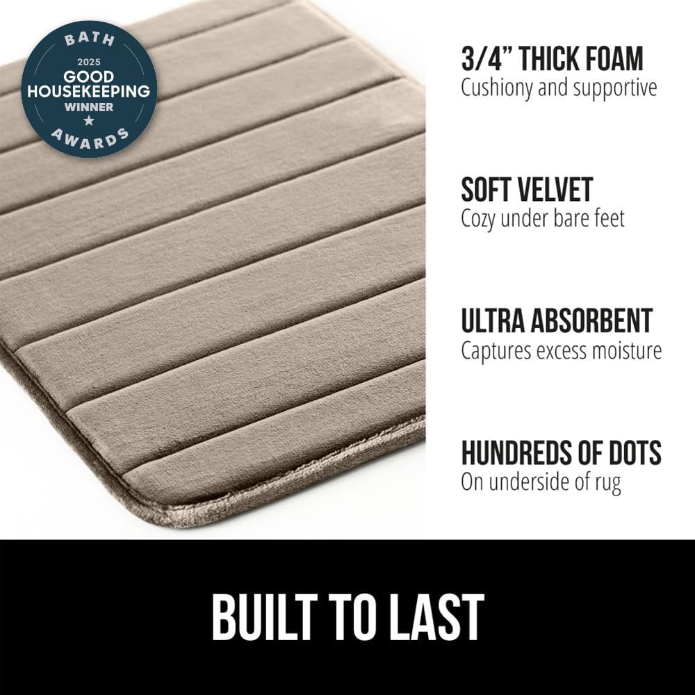 GORILLA GRIP Memory Foam Bath Mat, Soft Absorbent US Designed Bathroom Rug, Gripping Dots Machine Washable Bathmat, Cushioned Floor Mats, Shower Sink Rugs Room Décor Accessories, 36x24 Taupe
