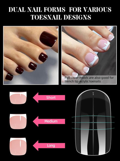 EBANKU Poly Gel Nail Forms Kit for Toes - 150PCS Reusable Dual Toenail Forms for Builder Gel, Toe Nail Kit with 2.5oz Slip Solution, Brush, File, 5PCS Clips - 15 Sizes