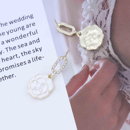 Vintage Black Crystal Flower Drop Earrings Black Flower Earrings Pearl Camellia Earrings Black Camellia Stud Earrings Jewelry for Women