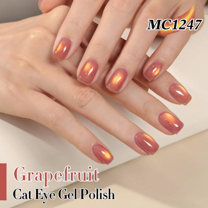 Double Rhythm Jelly Glass Cat Eye Gel Polish with Magnet 15ML Holographic Glitter Shimmer Translucent Sheer Color Magnetic Polish Salon DIY at Home (Grape Gold-MC1247)