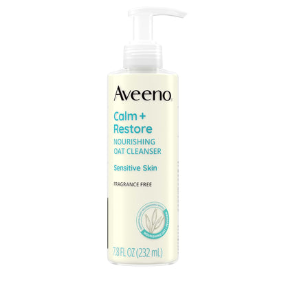 Aveeno Calm + Restore Nourishing Oat Face Cleanser for Sensitive Skin, Gentle Milky Cleanser with Nourishing Oat & Feverfew, to Preserve Skin's Moisture Barrier, Fragrance-Free, 7.8 fl. oz