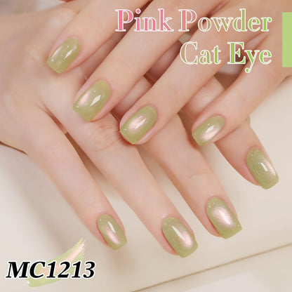 Double Rhythm 0.5 OZ Cat Eye Gel Polish with Magnet 15ML Holographic Glitter Shimmer Translucent Jelly Color Magnetic Nail Polish Salon DIY at Home (Green-MC1213)