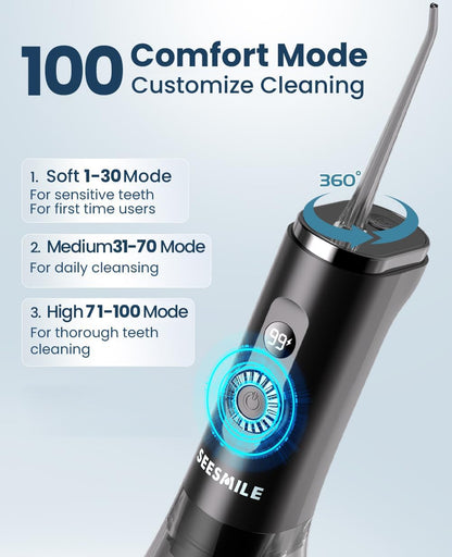 Water Dental Flosser Teeth Pick: 100 Modes Portable Cordless Oral Irrigator 300 ML Rechargeable Water Flosser IPX7 Waterproof Powerful Battery for Home Travel - Black