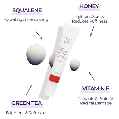 Hey Honey Open Your Eyes Lifting Eye Serum | Under Eye Cream for Dark Circles & Puffiness | Around The Eyes Hydration | Suitable For Sensitive Aging Skin | Delivers A Bright Rested look | 0.5 oz.