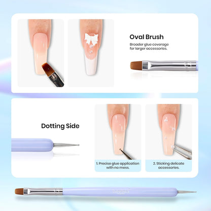 Beetles 3D Nail Art Brushes, Dual-ended Silicone Manicure Tool, Gold Chrome Nail Powder, 15mm Liner Brush, Dotting Tool with Flowers Bowknot Mold, Pearls, for 3D Manicure Design Carving Drawing Effect