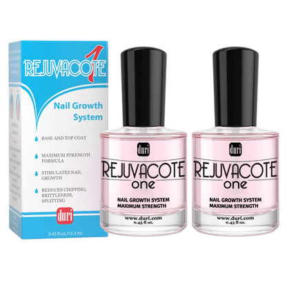 duri Rejuvacote 1 Nail Growth System - Original Maximum Strength Formula - Nail Strengthener and Nail Growth - Base and Top Coat - Pack of 2-0.45 fl. oz.
