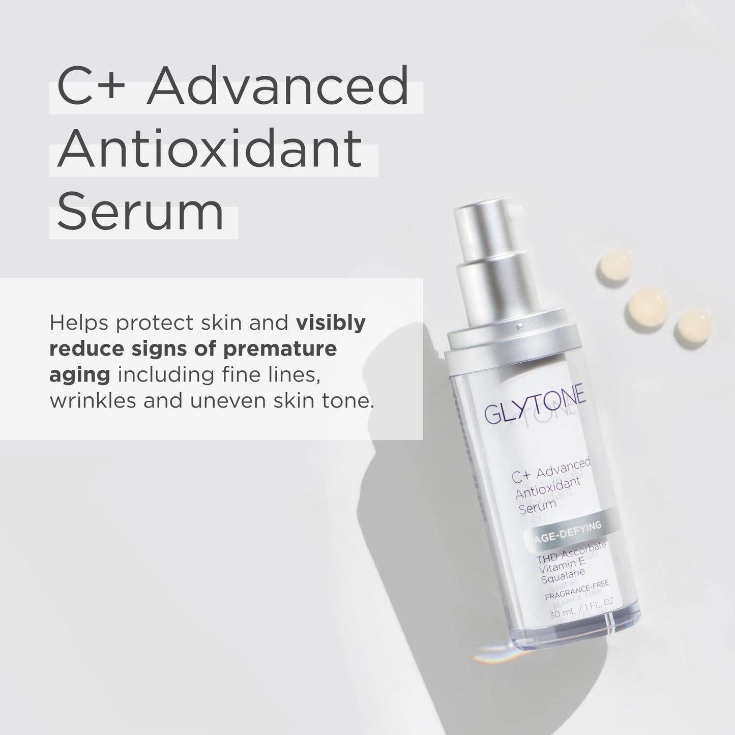 Glytone Age-Defying C+ Vitamin C Serum for Face | 20% Vitamin C, E and Squalane Antioxidant Complex | Reduces Fine Lines & Wrinkles | Hydrating & Anti-Aging Facial Serum for All Skin Types | 1 Fl Oz