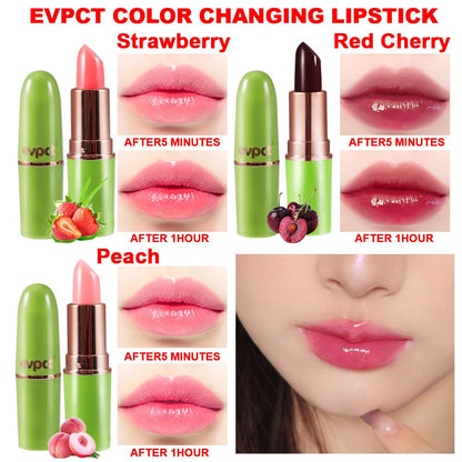 evpct 3Pcs Magic Color Changing Lipstick Long Lasting Waterproof 24 Hours Original for Women, Peach Strawberry Black Red Cherry Pink PH Mood Permanent Color Changing Lipstick Lip Balm, labial magico