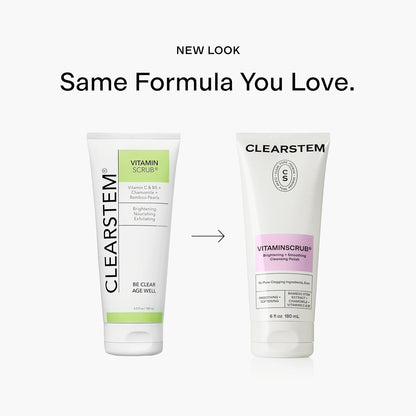 CLEARSTEM - VITAMINSCRUB - Antioxidant-Infused Scrub Cleanser - Exfoliating Face Wash + Body Scrub - Vitamin C, Hemp, Bamboo - Skin Care Products - Gluten Free, Cruelty Free - 6 fl oz / 177ml