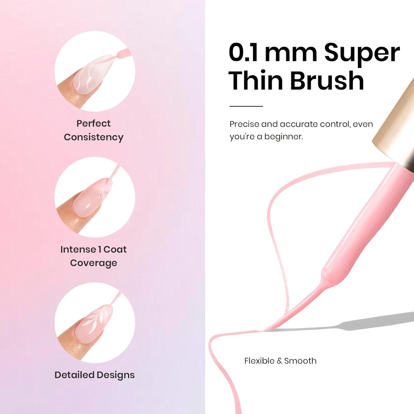 Beetles Pearl Pink Gel Liner Nail Polish,Soak Off Uv Led Pearl Gel Nail Polish Drawing Valentine Gel Polish Cotton Candy Pearlescent Swirl Gel Art Paint with Dotting Pen and Nail Charms