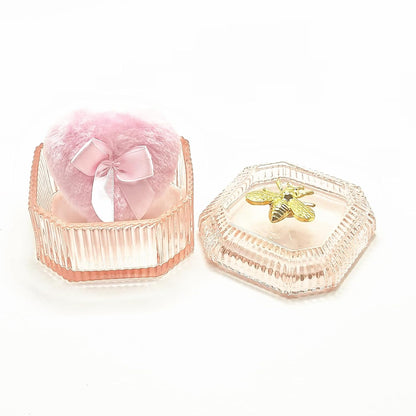 Body Powder Puff and Container - Glass Dusting Powder Container with Soft Puffs Vintage Powder Puff Case for Women & Girls (3.15x3.15x2.56 H IN) - GRB015-Pink
