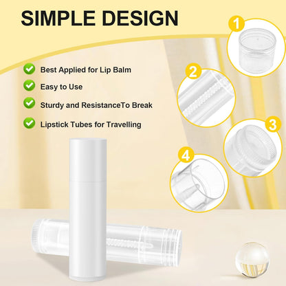 Empty Lip Balm Tubes for DIY Lipstick with Leak-proof Caps, 100-Pack Lip Balm Containers BPA Free, White