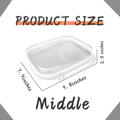 3 Pcs Zippered Transparent Cases，Clear Hard Pouch，Portable Double Zipper Hard Bag,Waterproof Clear Hard Shell Zipper Case for Cosmetic Storage, Snacks, Pencil Case (Medium*3)