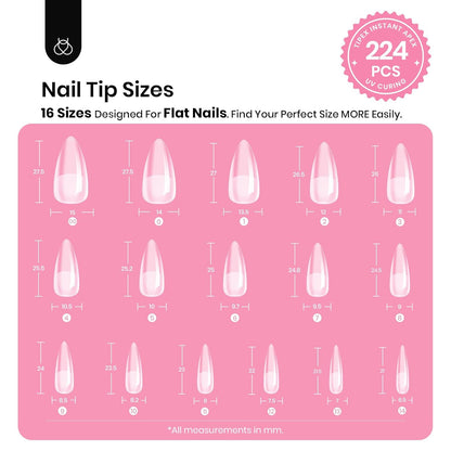 Beetles Tipex Instant Apex Nail Tips Kit Halloween Nails, Medium Stiletto, 224 Pcs 16 Sizes Pre-Building Pre-Etched False Nail Tips with Tipex Nail Glue, Mini Nail Lamp