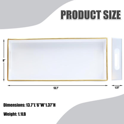 White Bathroom Vanity Tray for Countertop, Small Plastic Toilet Tank Versatile Storage & Organization Tray for Makeup, Perfume, Desk, Kitchen, Candles, 13.7"x6"x1.4", 35W