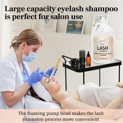 Eyelash Shampoo, 128 fl.oz/3.78L, with 50 Lash Extension Aftercare Cards, Foaming Cleanser for Professional Salon and Home Use