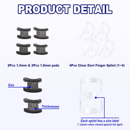 8Pcs Clear Oval Finger Splints & Click-Lock Adjustment Kit, 4 Graduated Finger Ring Splint & 4 Splint Adjustment, Finger Braces for Arthritis, Mallet, Straightening, Support (Size 1-4)