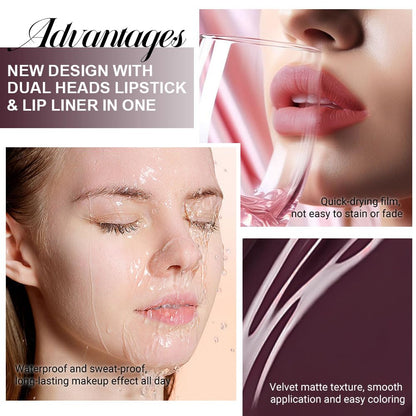 Kaely 2-in-1 Matte Lipstick and Lip Liner, Liquid Lip Stain Makeup for women Long Lasting Waterproof Smudge Proof, labiales matte mate larga duracion listip 24 hours originales, 17 Deep Red