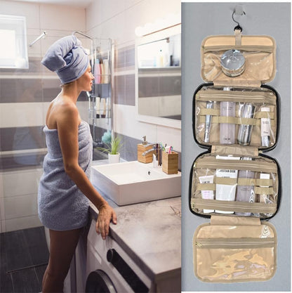 Travel Toiletry Bag with Hanging Hook, Water-resistant Makeup Cosmetic Bag Travel Bathroom Organizer for Accessories, Shampoo, Women Toiletries Container (Gray, Medium)