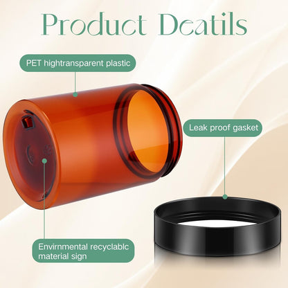 Patelai 4 Pieces Round Wide-mouth Leak Proof Plastic Container Jars with Lids for Travel Storage Makeup Beauty Products Face Creams Oils Salves Ointments DIY Making(10 Ounce,Amber)