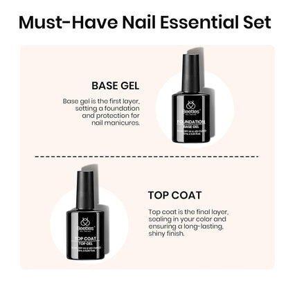 Beetles Gel Base and Top Coat Set, 2pcs 10ml Shine Finish and Long Lasting Top Coat Gel Nail Polish, Soak Off LED Nail Lamp Nail Polish Art Design Home DIY Manicure Gifts for Women