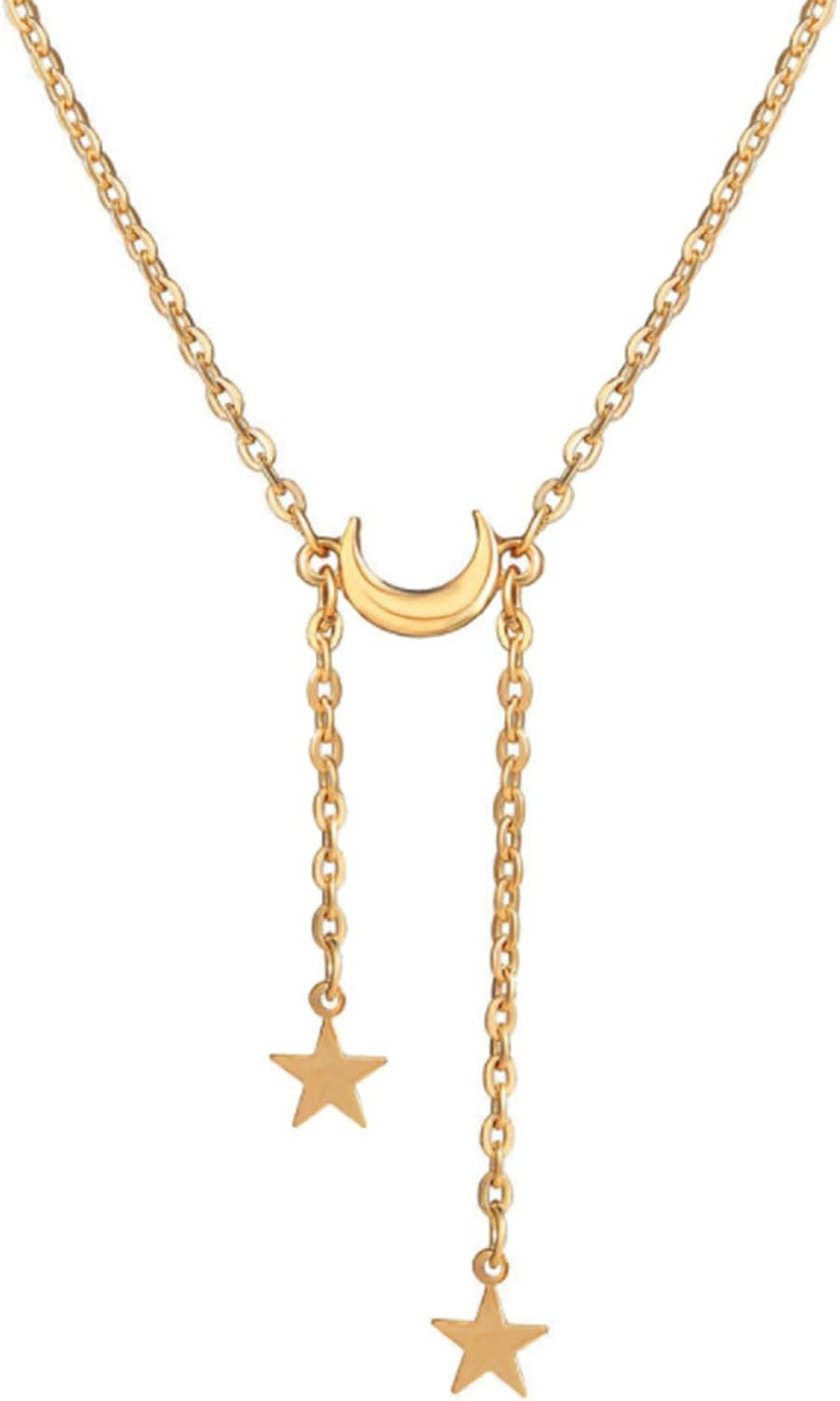 Boho Gold Y Necklace Double Star Arch Moon Pendant Necklace Fashion Star Moon Necklace Jewelry for Women
