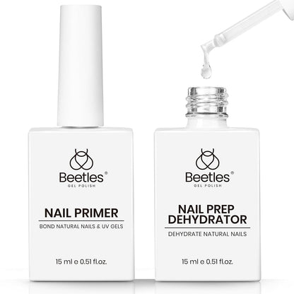 Beetles Nail Dehydrator and Primer - Acid-Free & Hema-Free 2Pcs 15ml Nail Bonding Agent for Gel Polish and Acrylic Nails, Long-Lasting No-Lift Prep for Salon & DIY Manicures